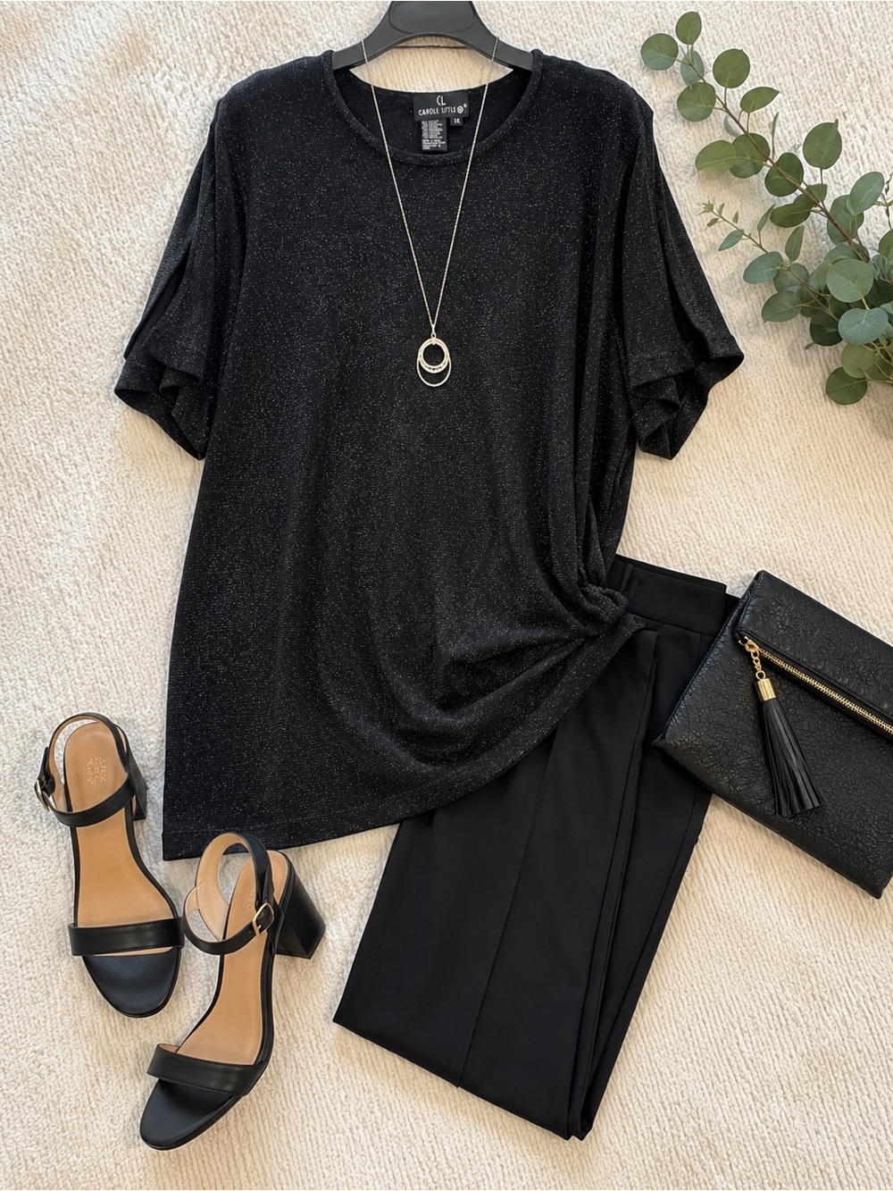 Carole Little Black Sparkle Side-Knot Short Sleeve Tunic